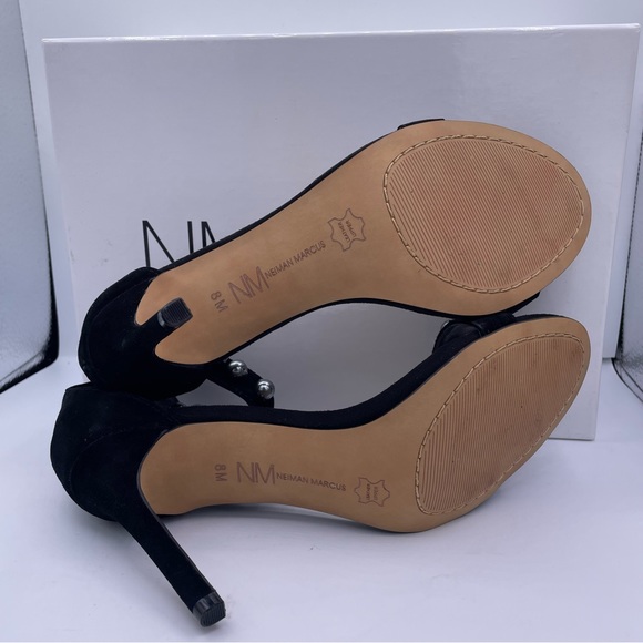 NEIMAN MARCUS suede pearl ankle strap high heel sandals women Size 8 - Picture 8 of 9